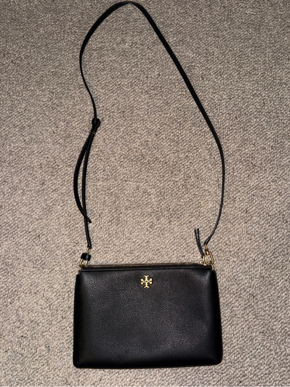 Tory Burch Black Leather Crossbody with Gold Logo